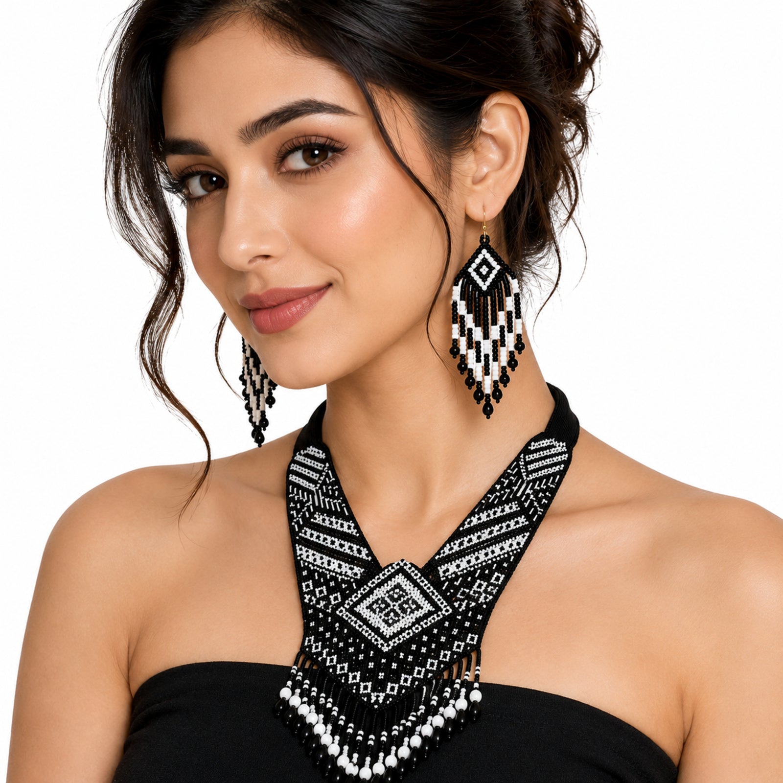 Midnight Tribal Handcrafted Beaded Necklace Set