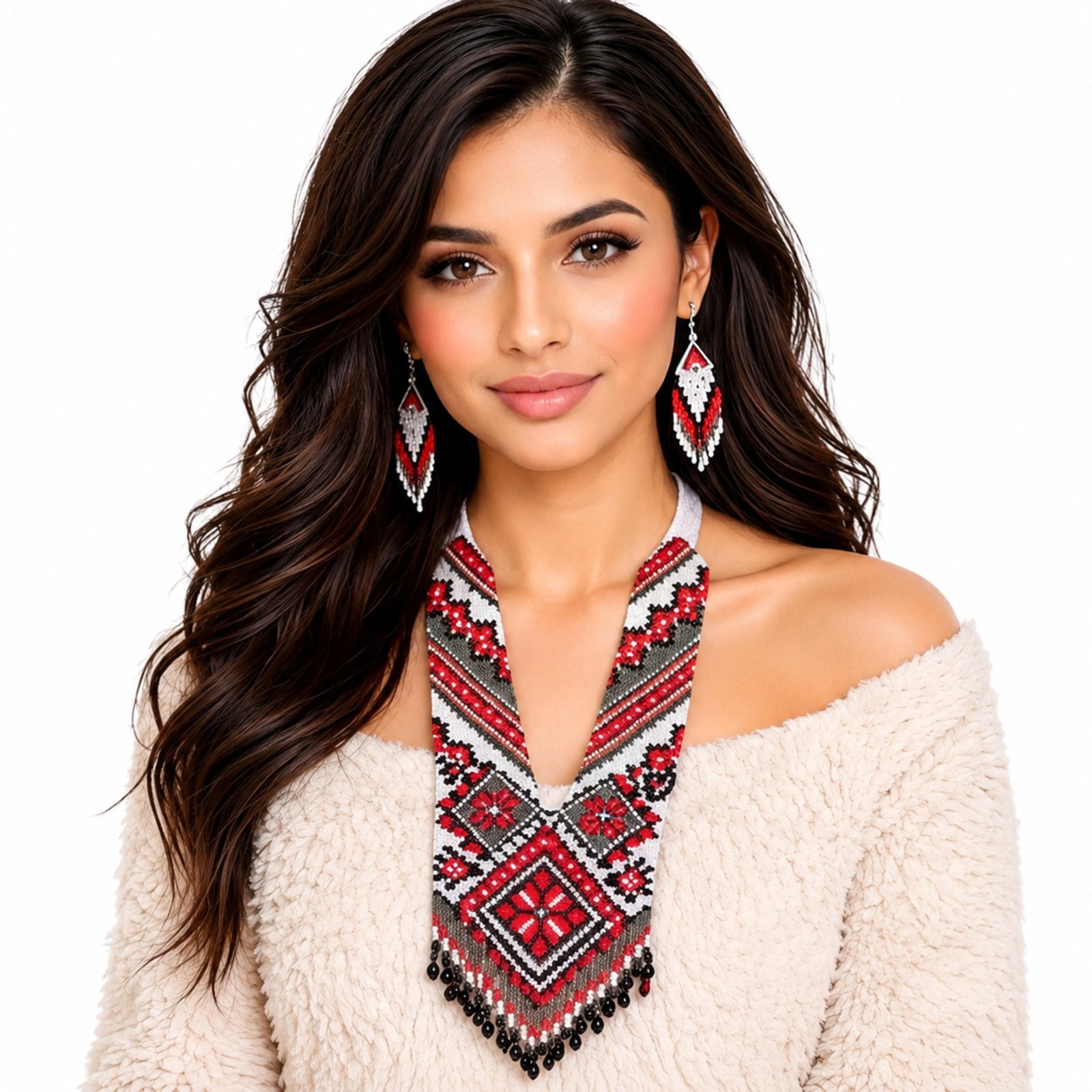 Ruby Heritage Handcrafted Beaded Necklace Set