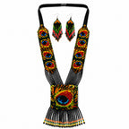 Handcrafted Peacock Motif Beaded Necklace and Earrings Set