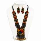 Handcrafted Peacock Motif Beaded Necklace and Earrings Set