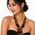 Handcrafted Peacock Motif Beaded Necklace and Earrings Set