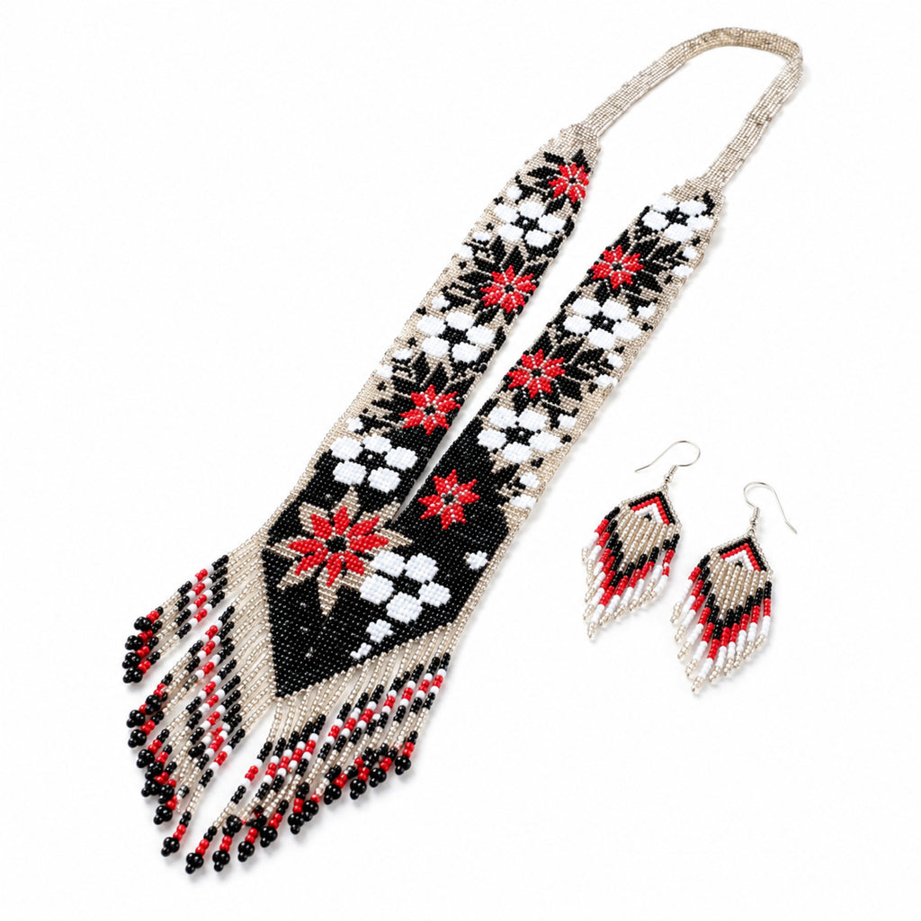 Ivory Blossom Handcrafted Beaded Necklace Set