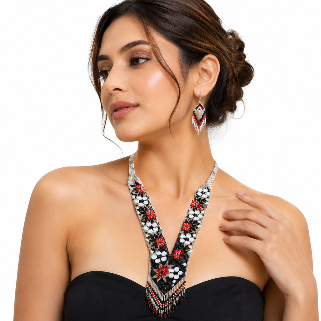 Ivory Blossom Handcrafted Beaded Necklace Set