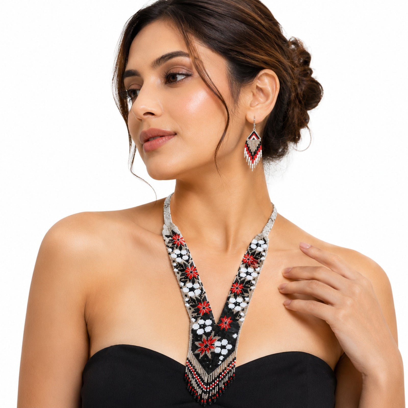 Ivory Blossom Handcrafted Beaded Necklace Set