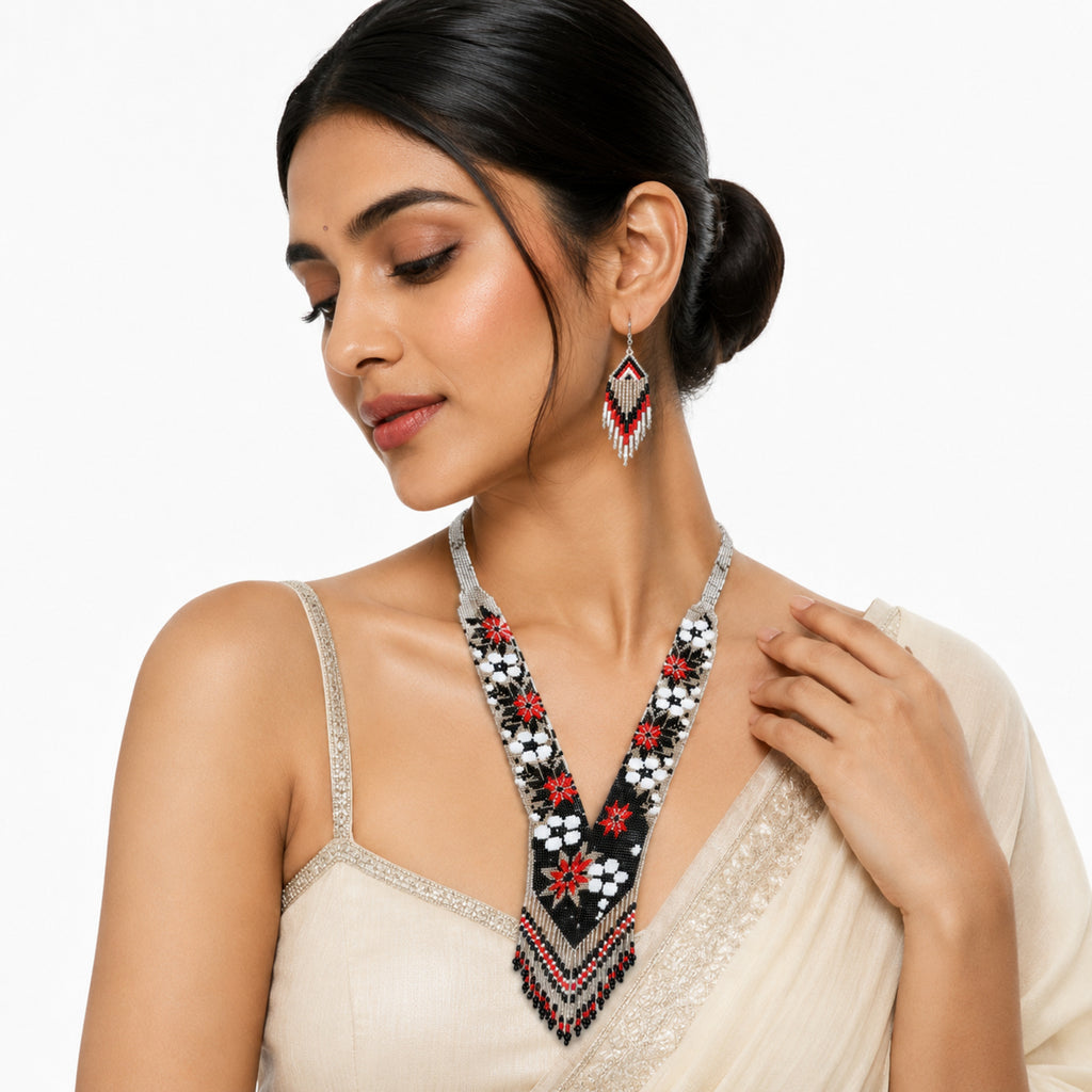 Ivory Blossom Handcrafted Beaded Necklace Set