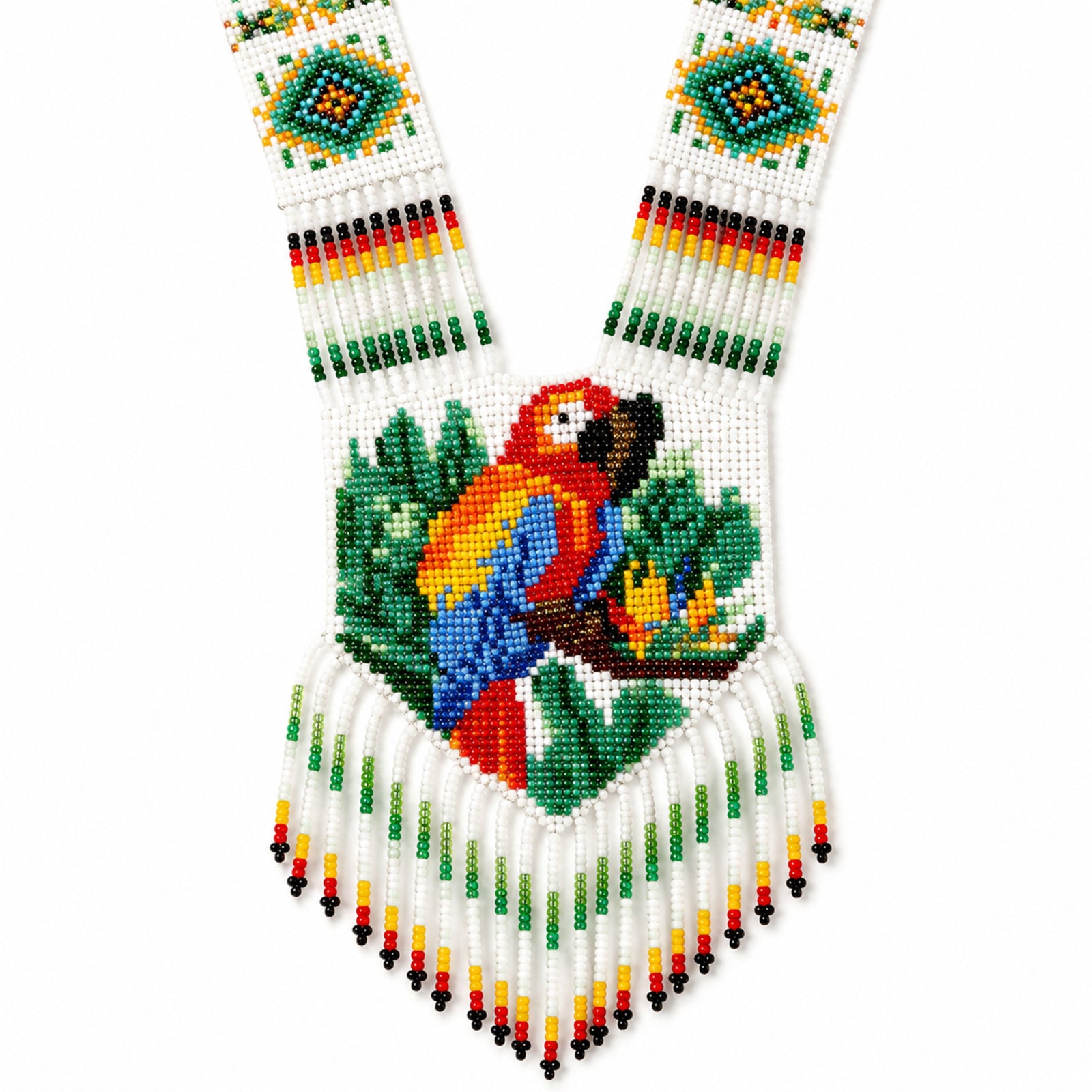 Women's White Handcrafted Beaded Necklace & Earring Set