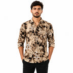 Men's Beige Abstract Floral Print Casual Shirt