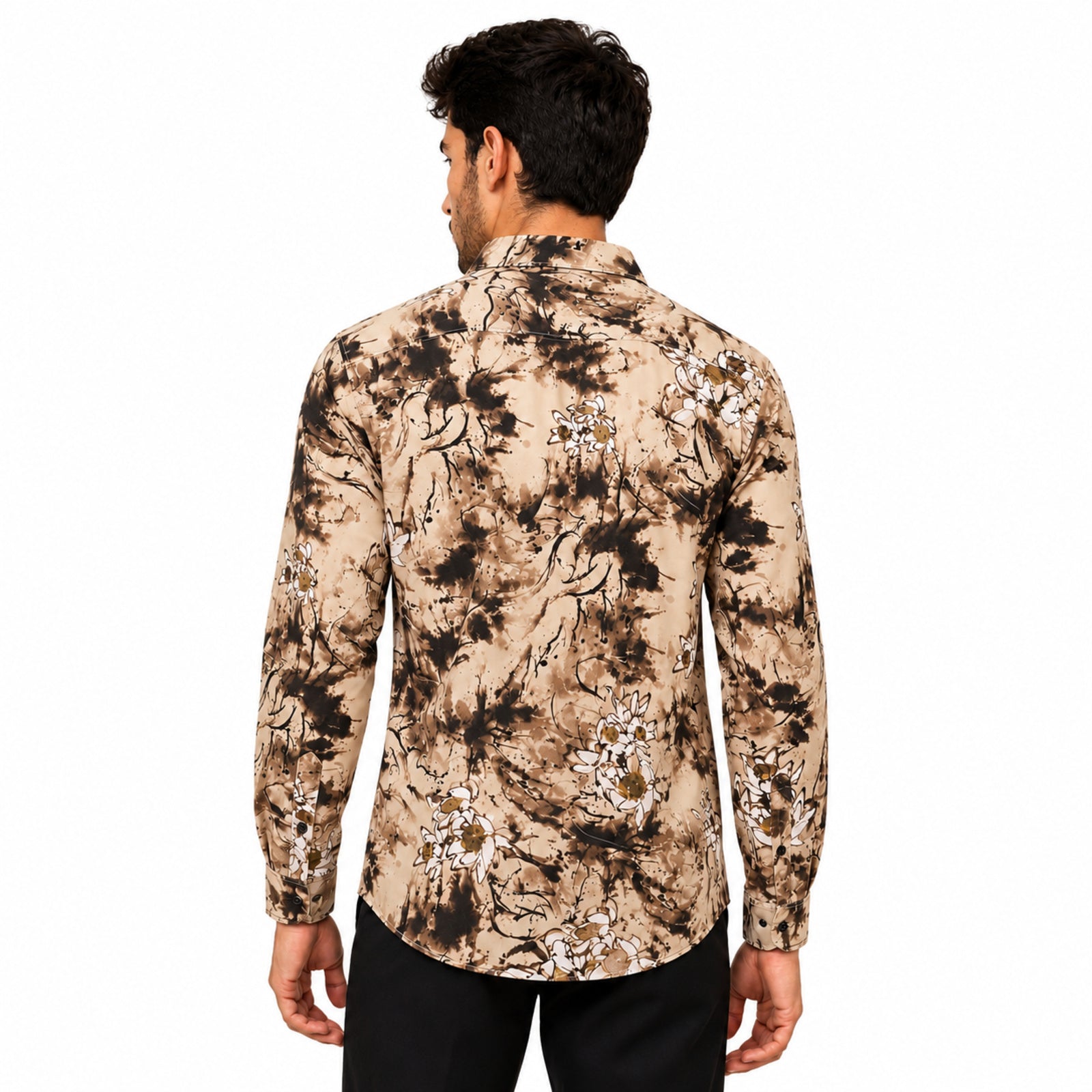 Men's Beige Abstract Floral Print Casual Shirt