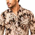 Men's Beige Abstract Floral Print Casual Shirt
