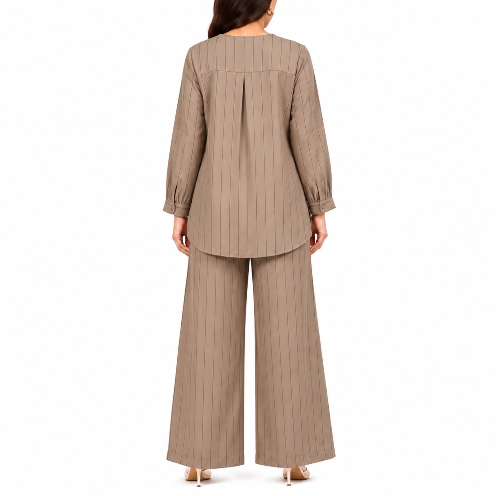 Women's Embroidered Striped Kurta Pant Co-Ord Set | Elegant V-Neck Ethnic Wear Set with Wide Leg Pants – Golden