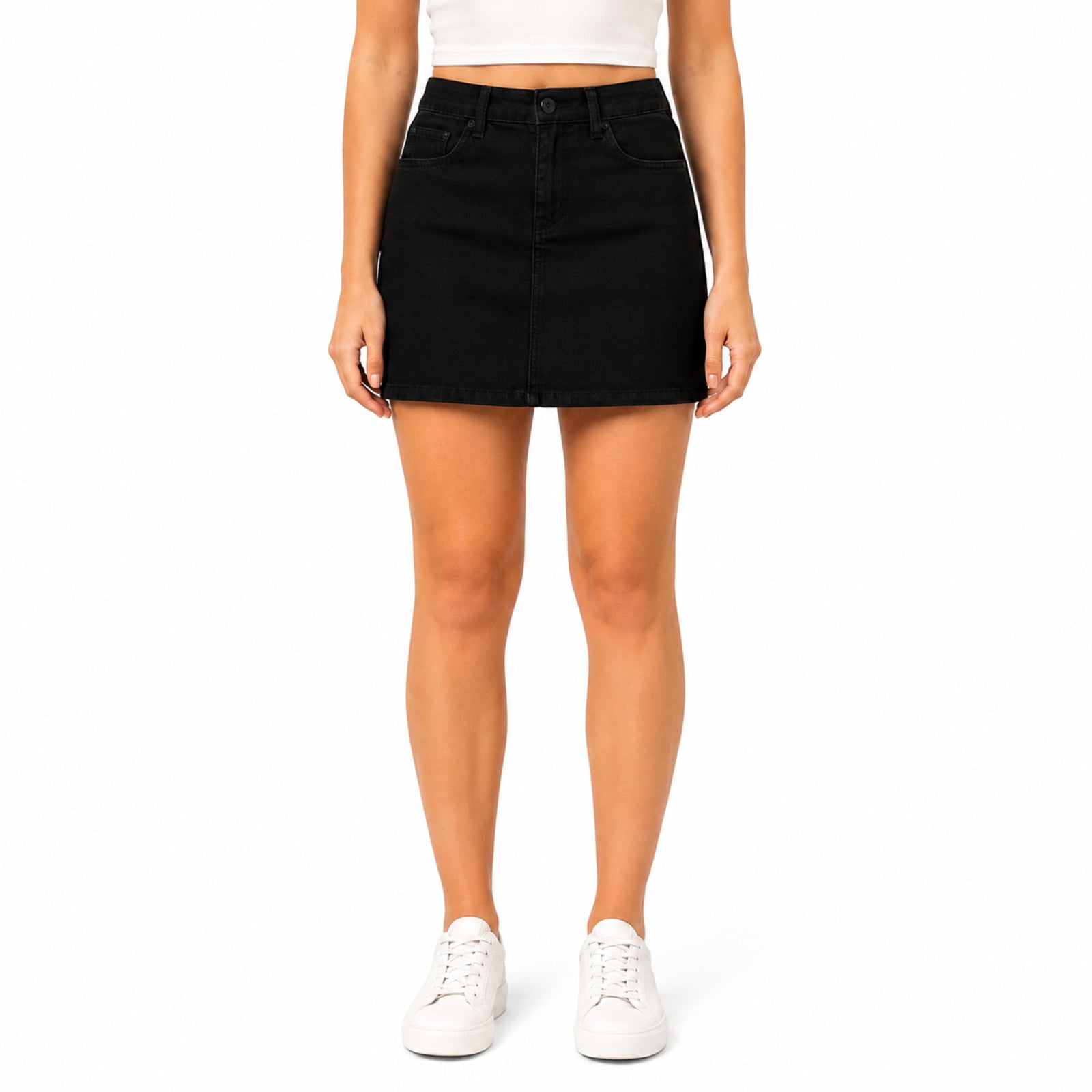 Women's Black Denim High-Waisted Mini Skirt