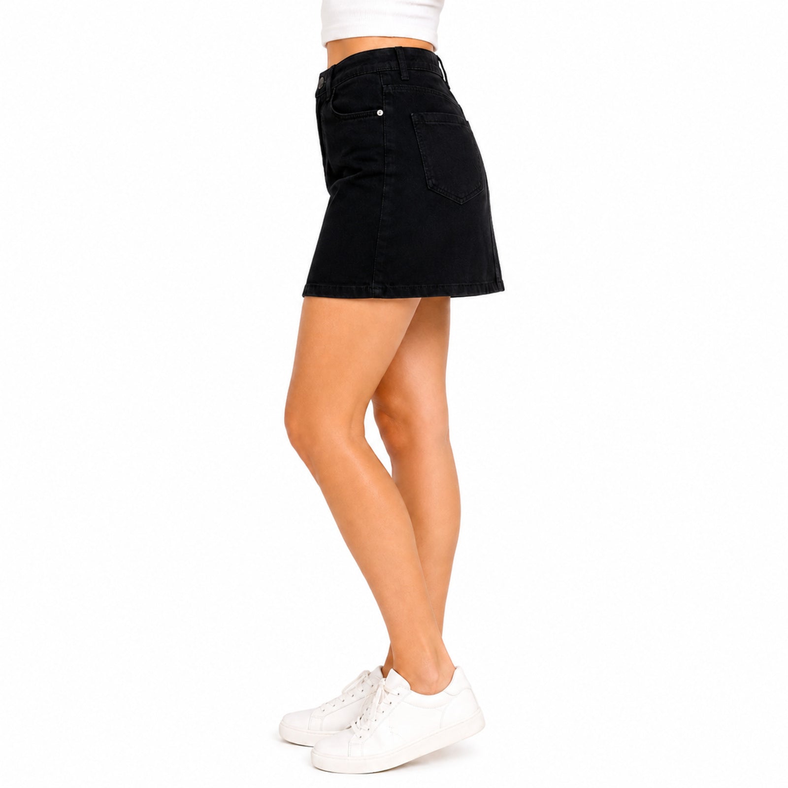 Women's Black Denim High-Waisted Mini Skirt