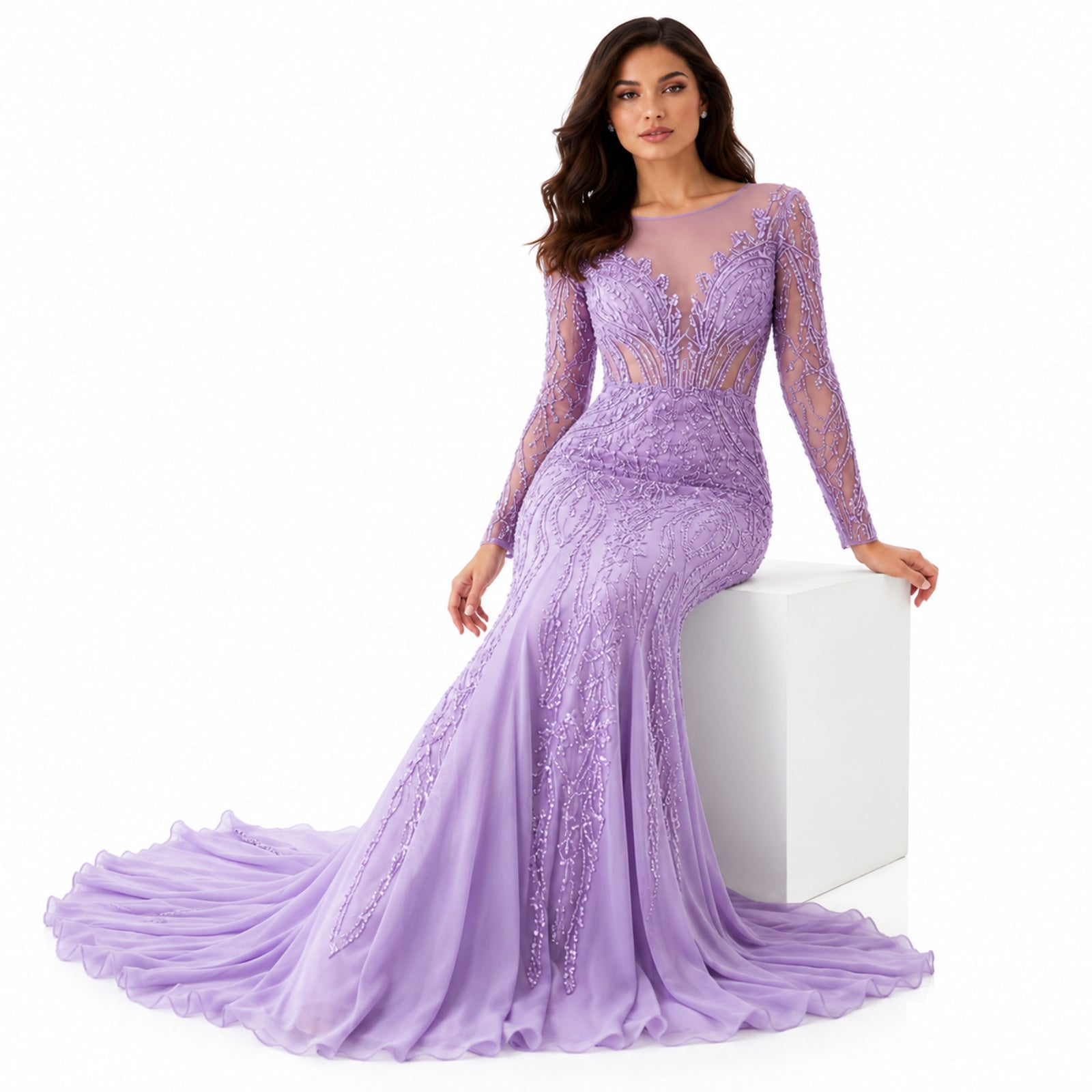 Lavender Luxe Embroidered Mermaid Evening Gown