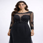Midnight Elegance Embroidered Evening Gown