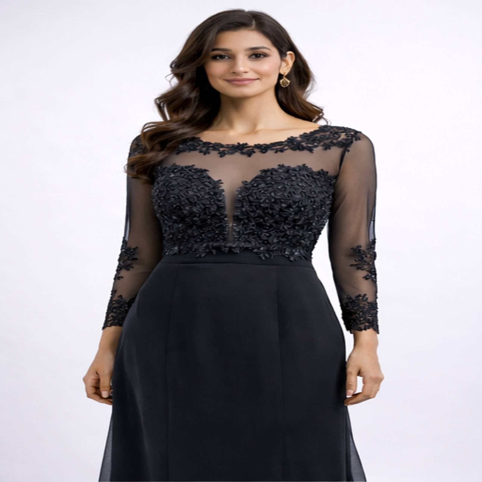 Midnight Elegance Embroidered Evening Gown