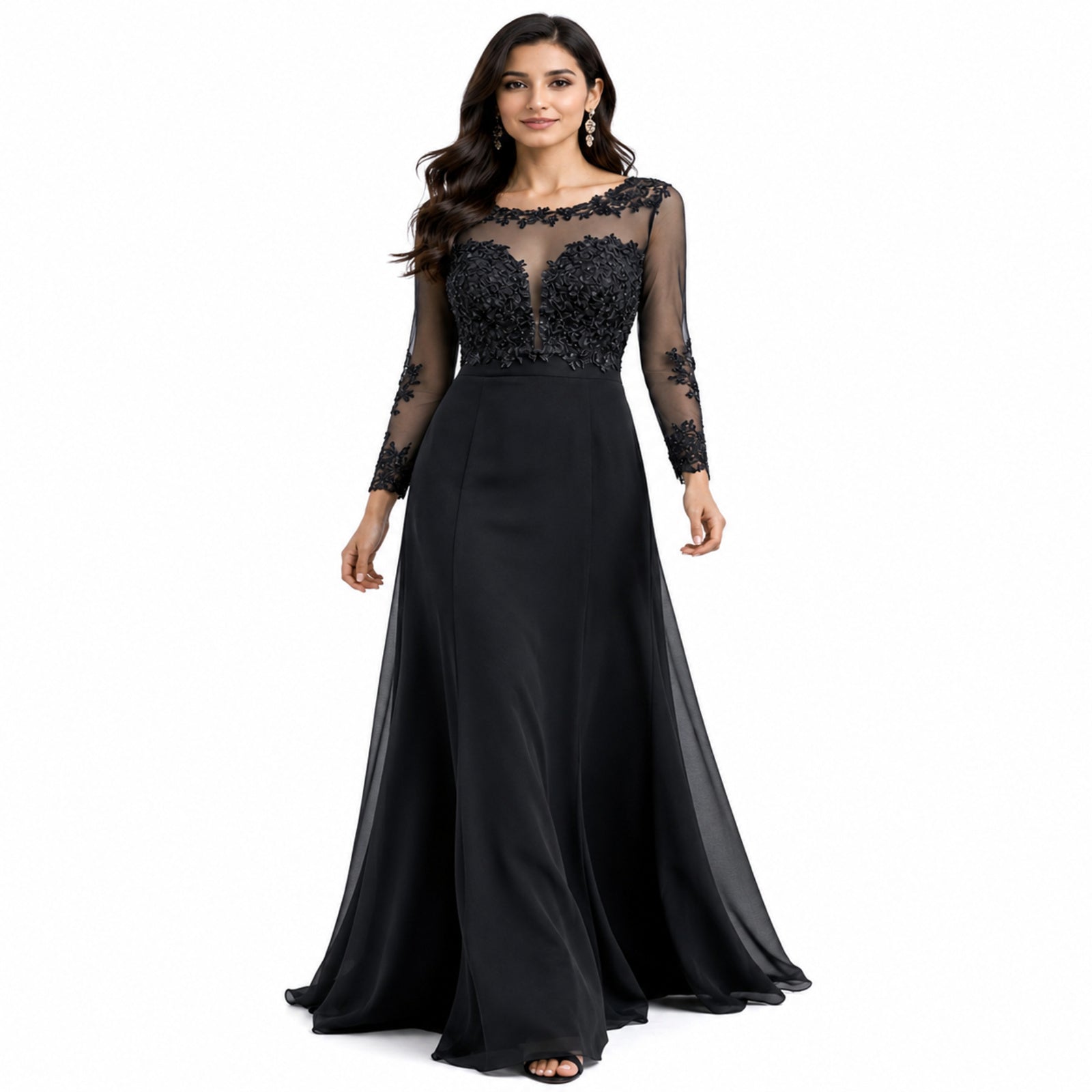 Midnight Elegance Embroidered Evening Gown