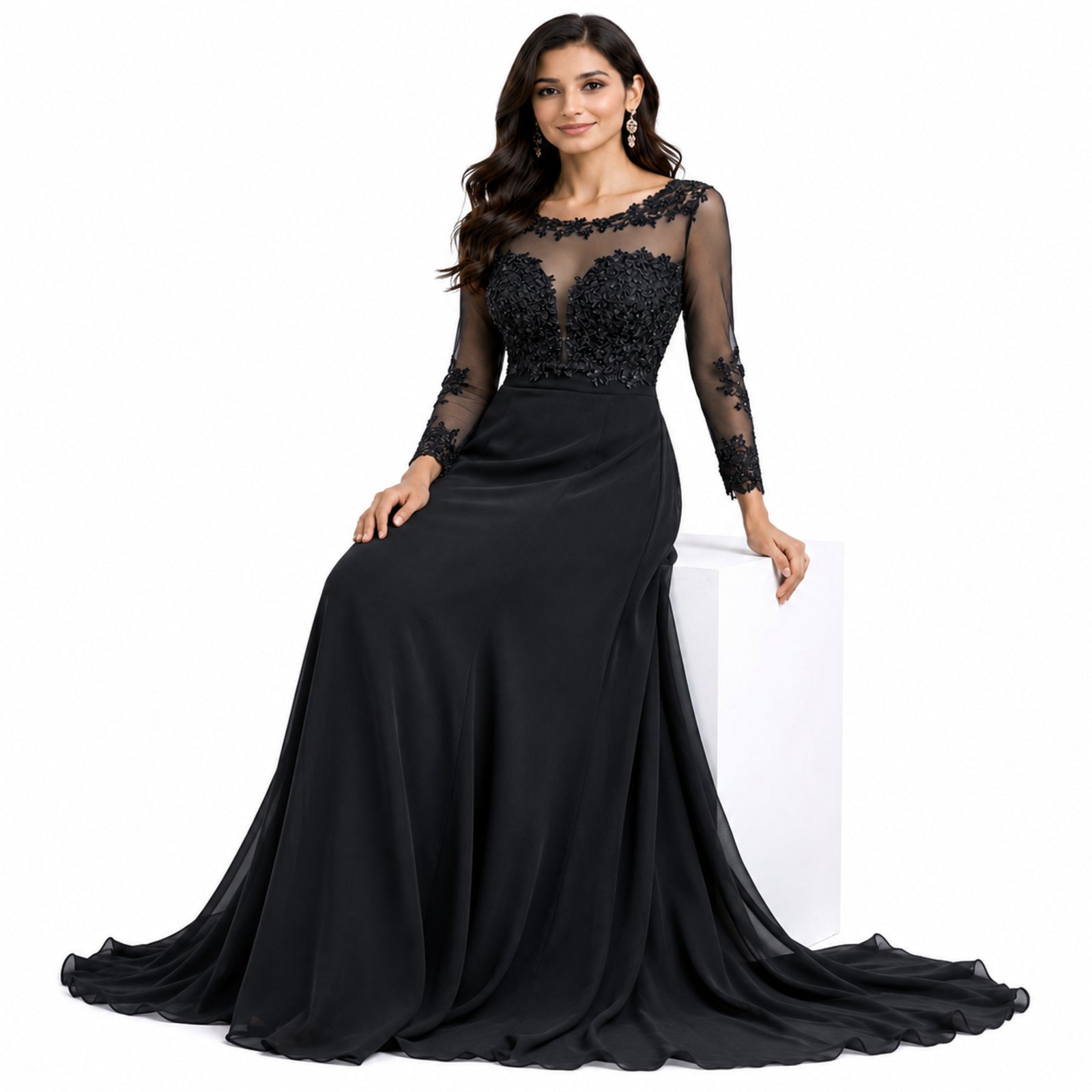 Midnight Elegance Embroidered Evening Gown