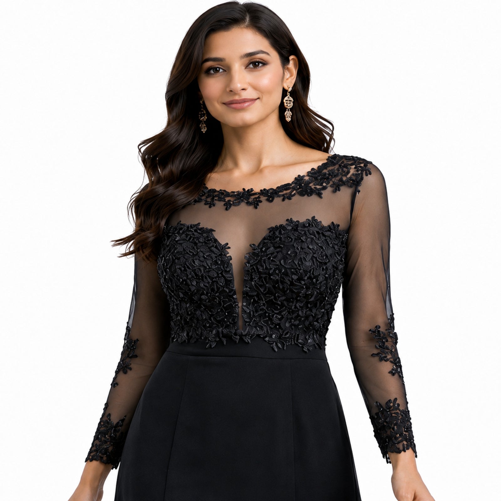 Midnight Elegance Embroidered Evening Gown