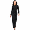 Women's Black Embellished Waist Gathered Maxi Dress