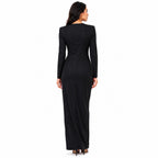 Women's Black Embellished Waist Gathered Maxi Dress
