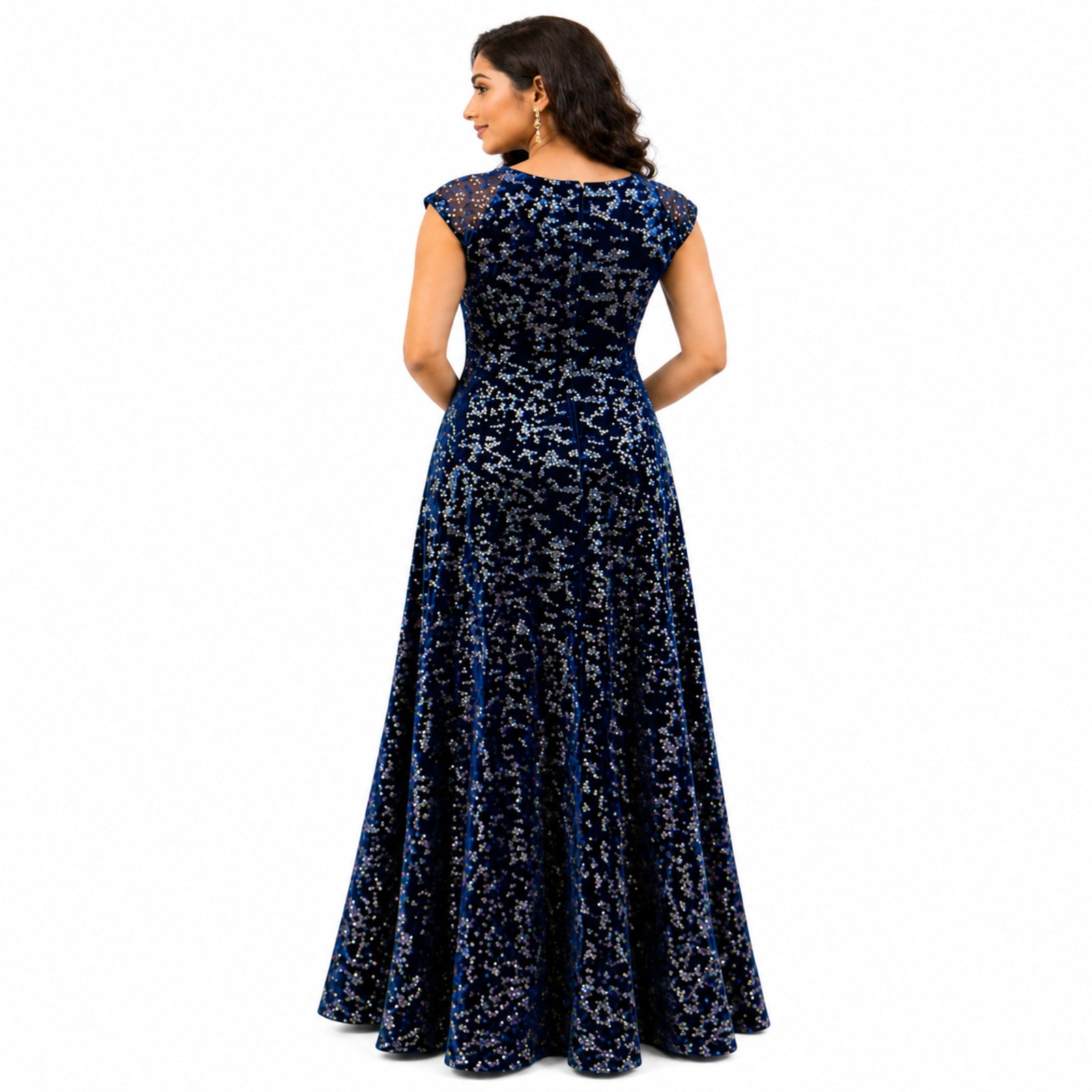 Elegant Navy Blue Velvet Evening Gown