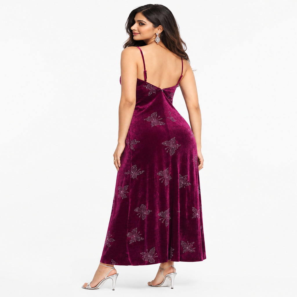 Elegant Velvet Embellished Dress For Women