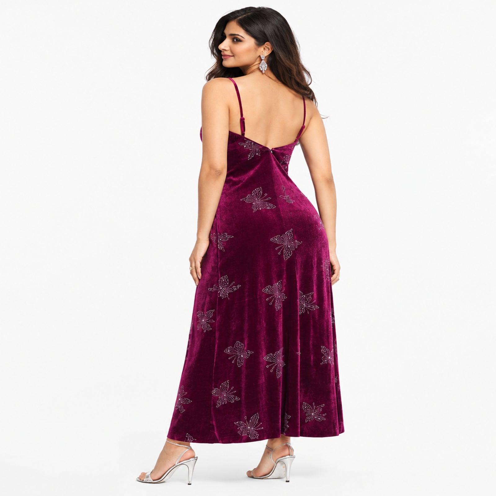 Elegant Velvet Embellished Dress For Women