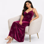 Elegant Velvet Embellished Dress For Women