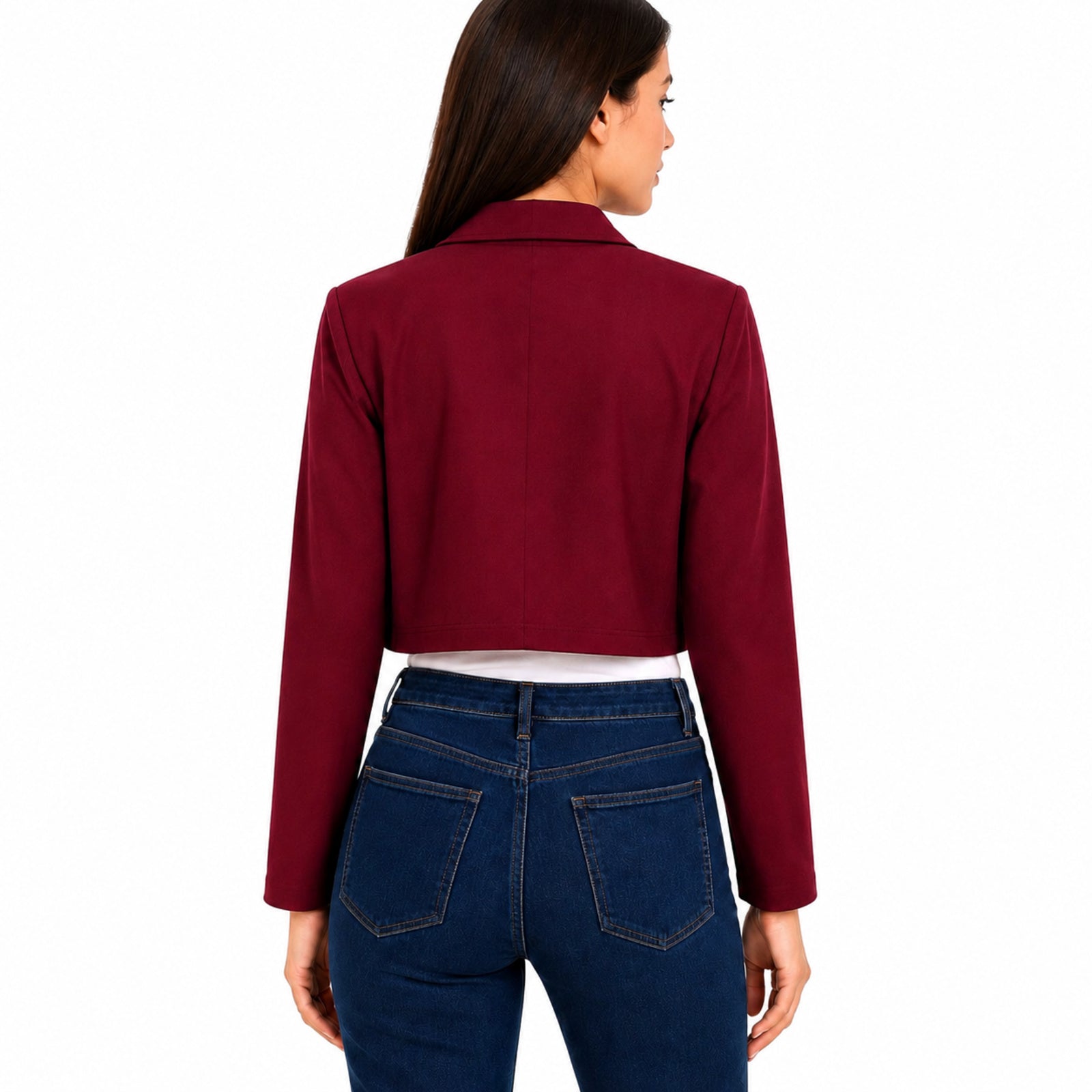Women's Maroon Cropped Blazer Style Jacket
