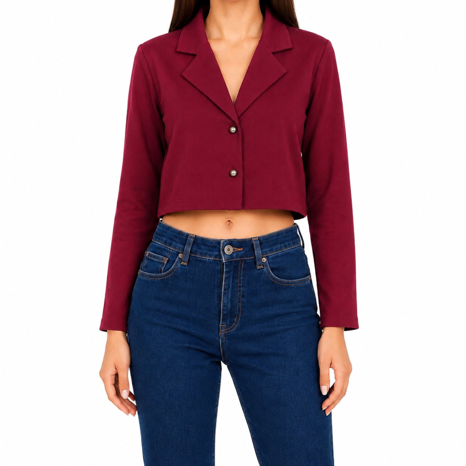Women's Maroon Cropped Blazer Style Jacket