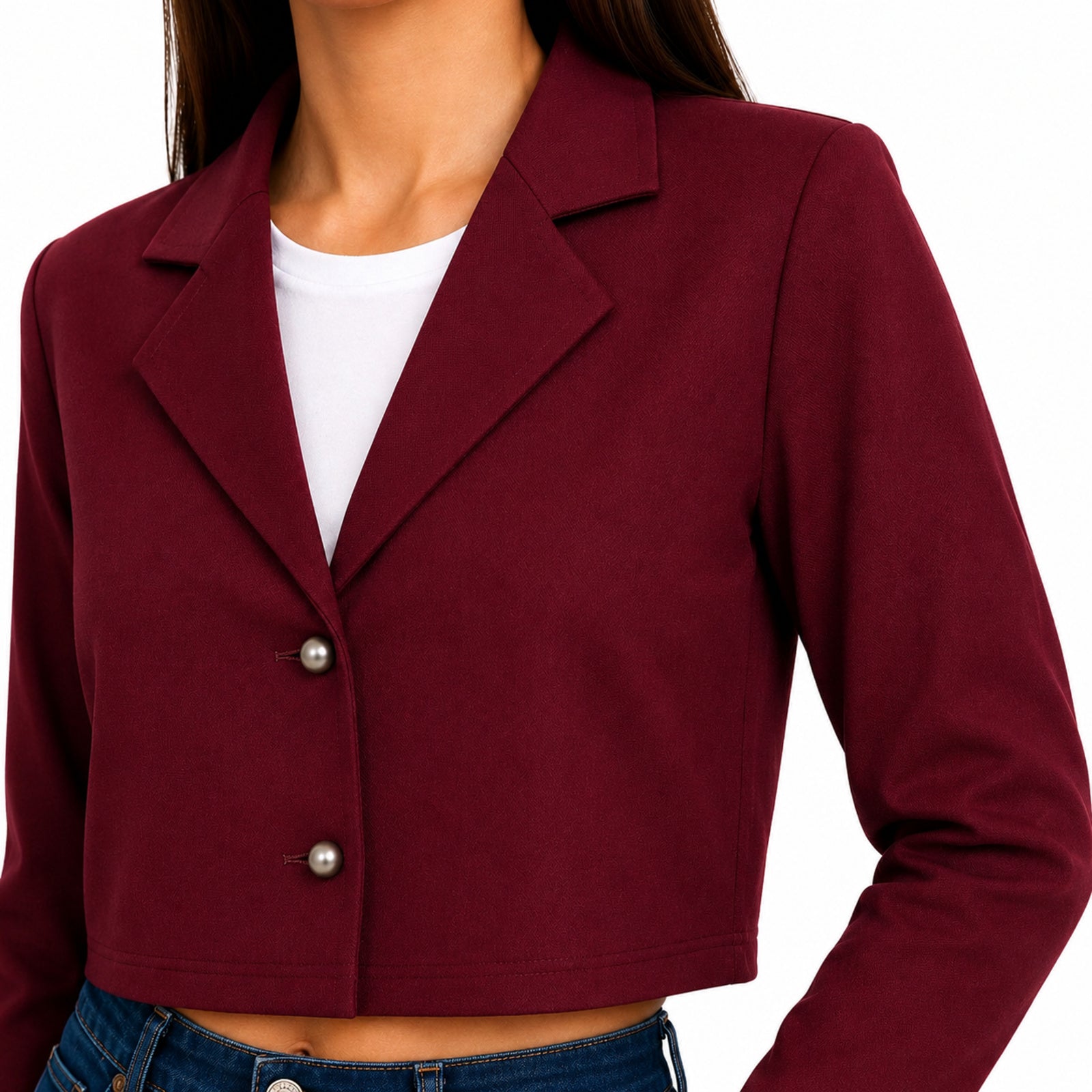 Women's Maroon Cropped Blazer Style Jacket