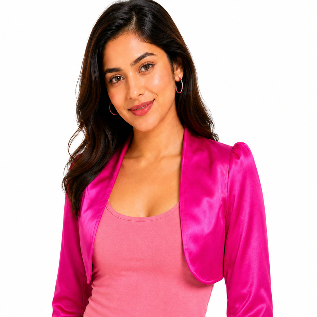 Blush Glow Satin Cropped Shrug