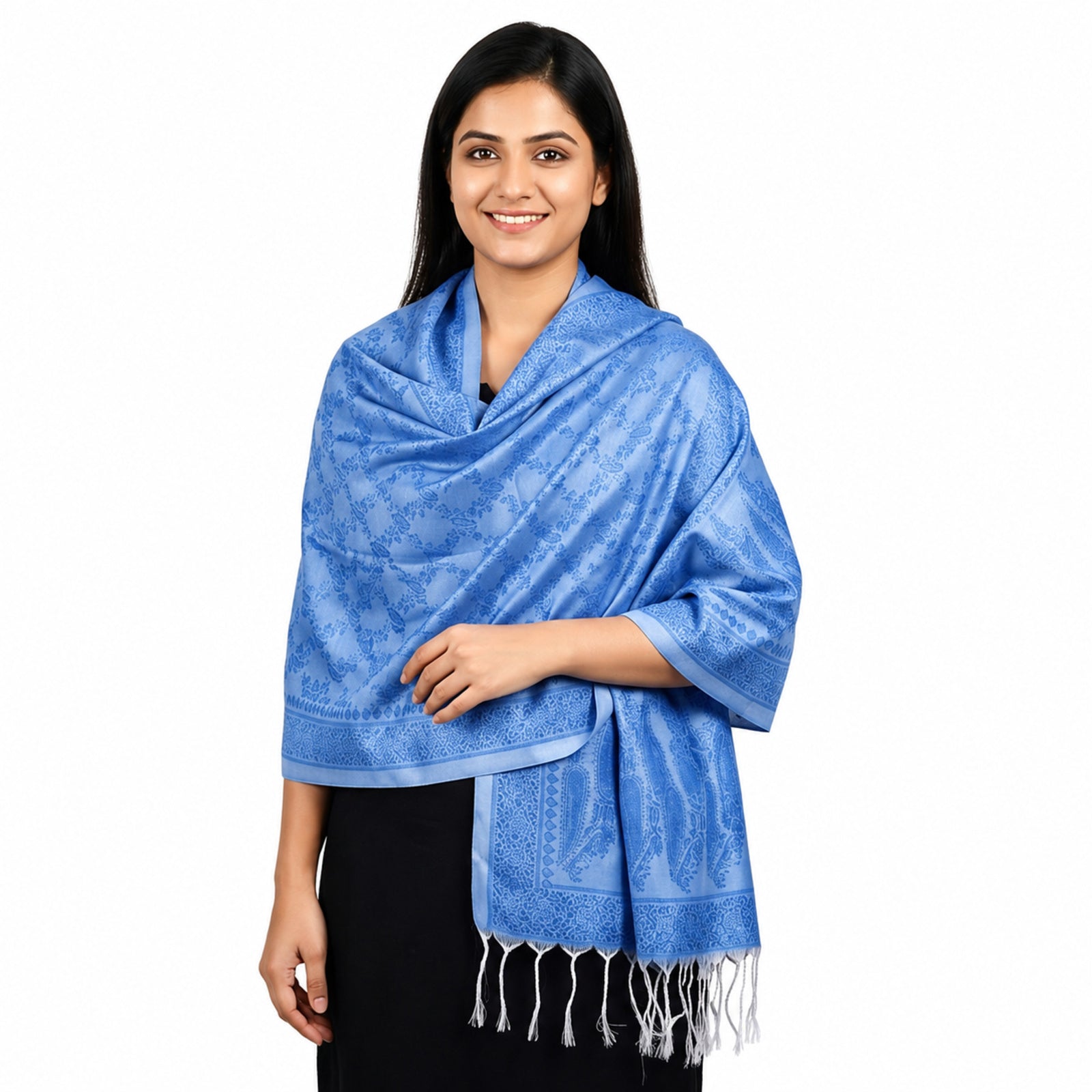 Women's Sky Blue Woven Pashmina Shawl