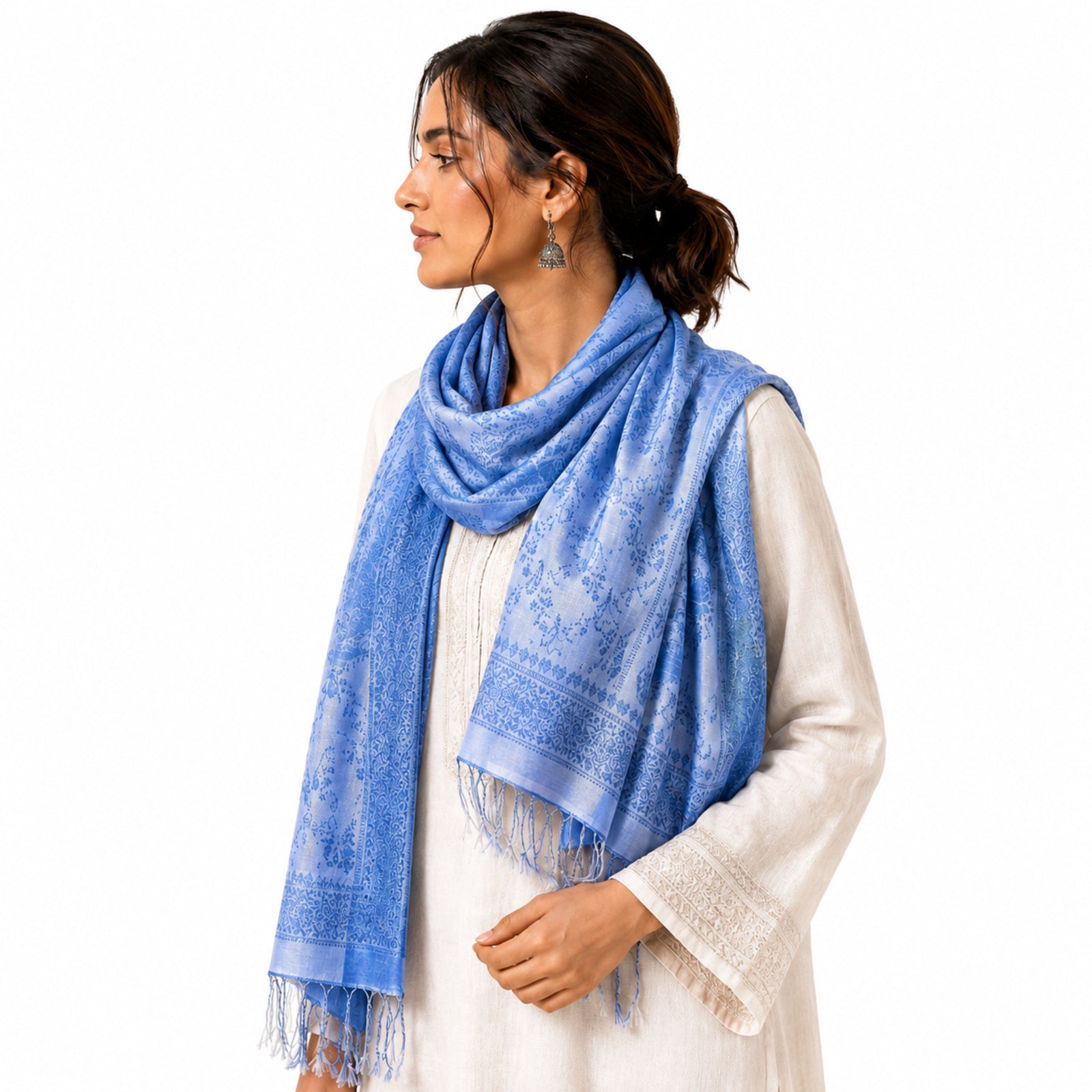 Women's Sky Blue Woven Pashmina Shawl