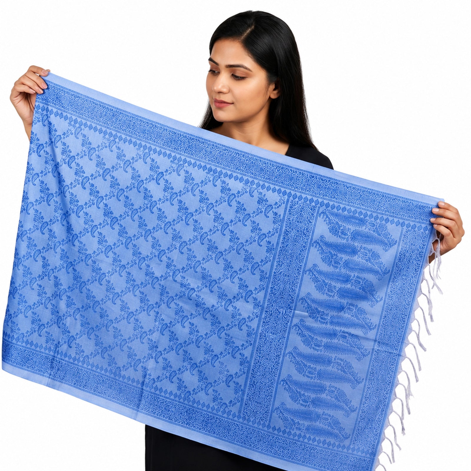 Women's Sky Blue Woven Pashmina Shawl