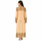 Women's Beige Embellished Sheer Longline Open Front Shrug | Elegant Festive Layering Jacket