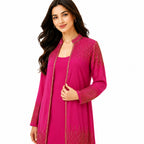 Women's Hot Pink Embellished Long Shrug | Ethnic Party Wear Ensemble