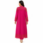 Women's Hot Pink Embellished Long Shrug | Ethnic Party Wear Ensemble