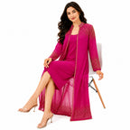 Women's Hot Pink Embellished Long Shrug | Ethnic Party Wear Ensemble
