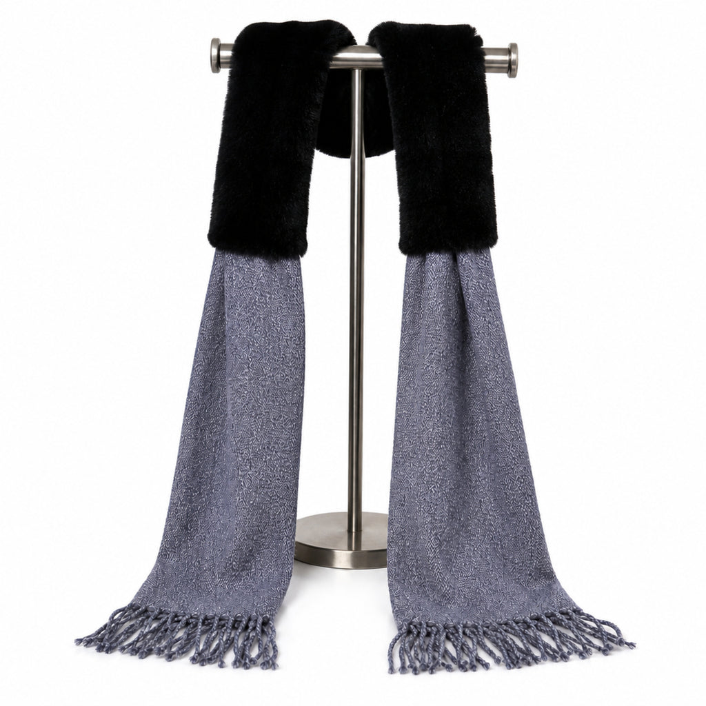 Women's Slate Grey Faux Fur Trim Winter Scarf