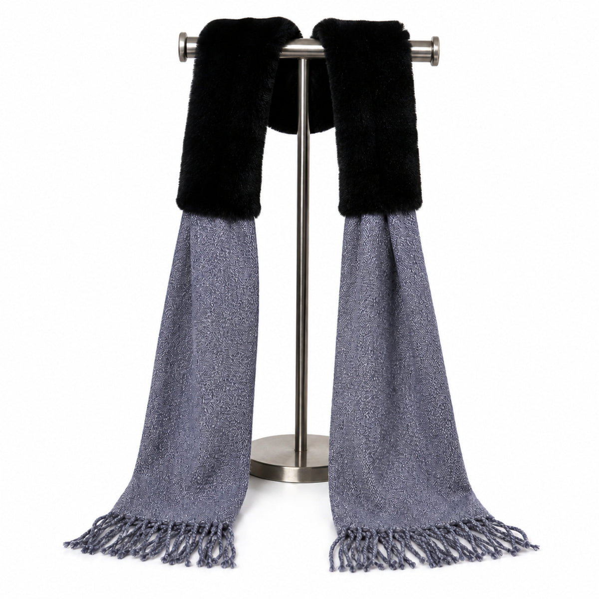 Women's Slate Grey Faux Fur Trim Winter Scarf