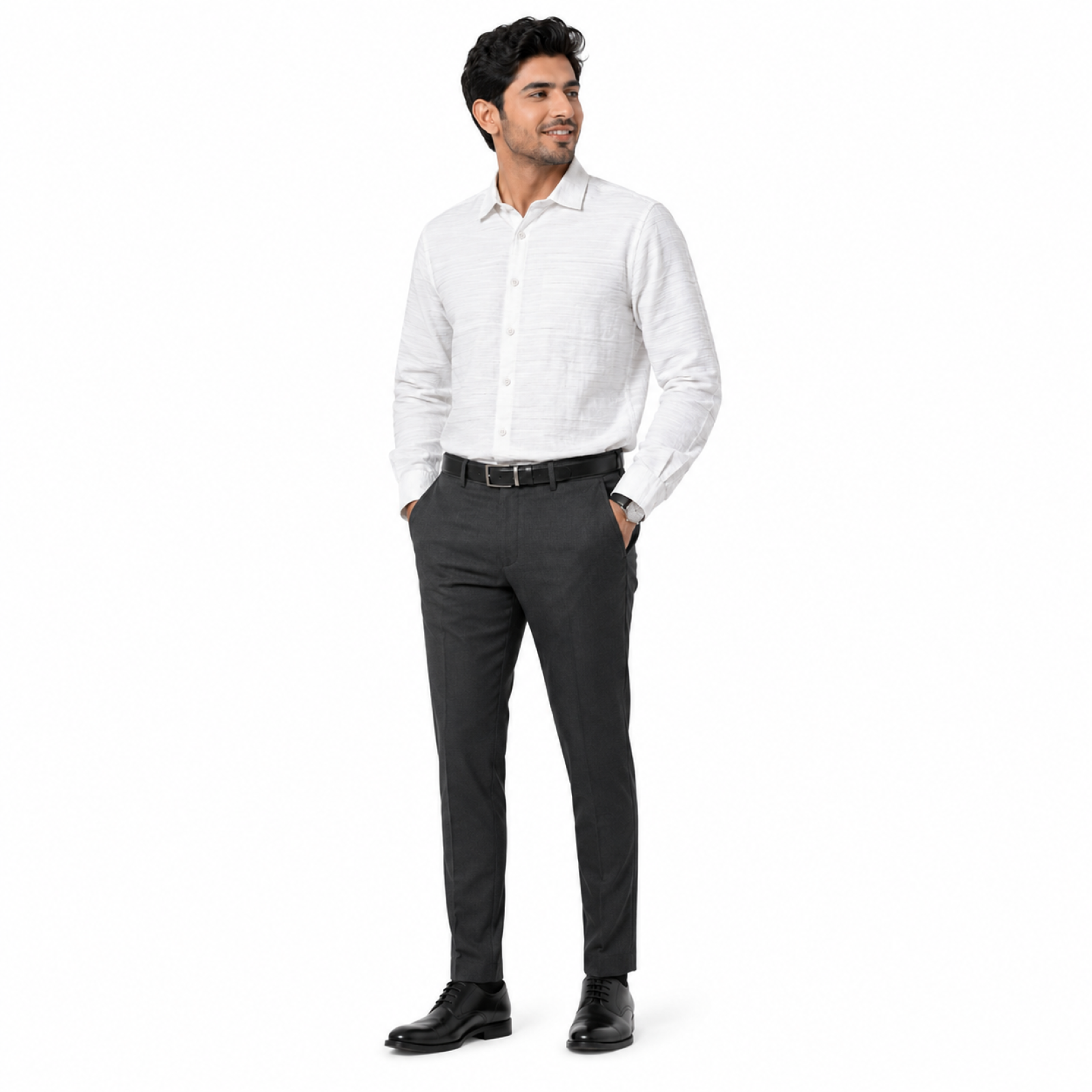 Men's Classic White Textured Slub Formal Luxury Shirt