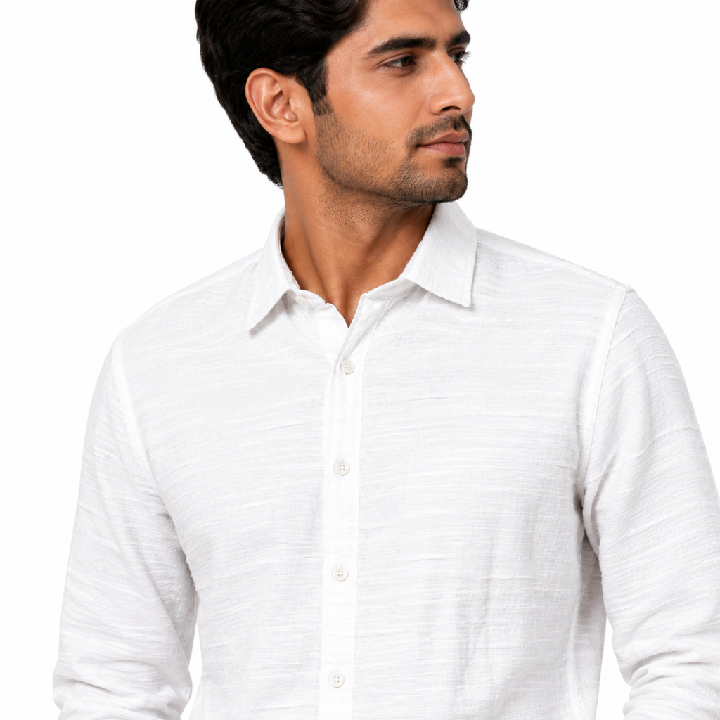 Men's Classic White Textured Slub Formal Luxury Shirt