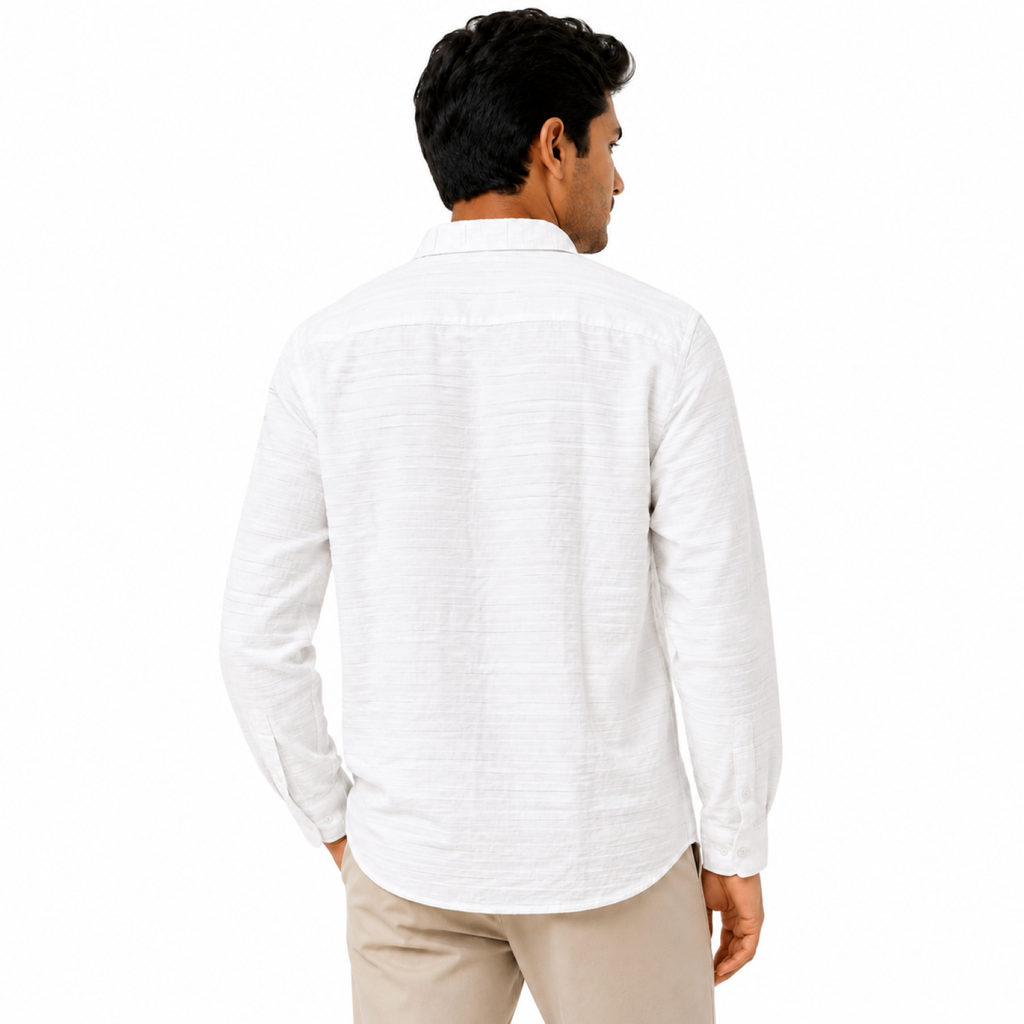 Men's Classic White Textured Slub Formal Luxury Shirt