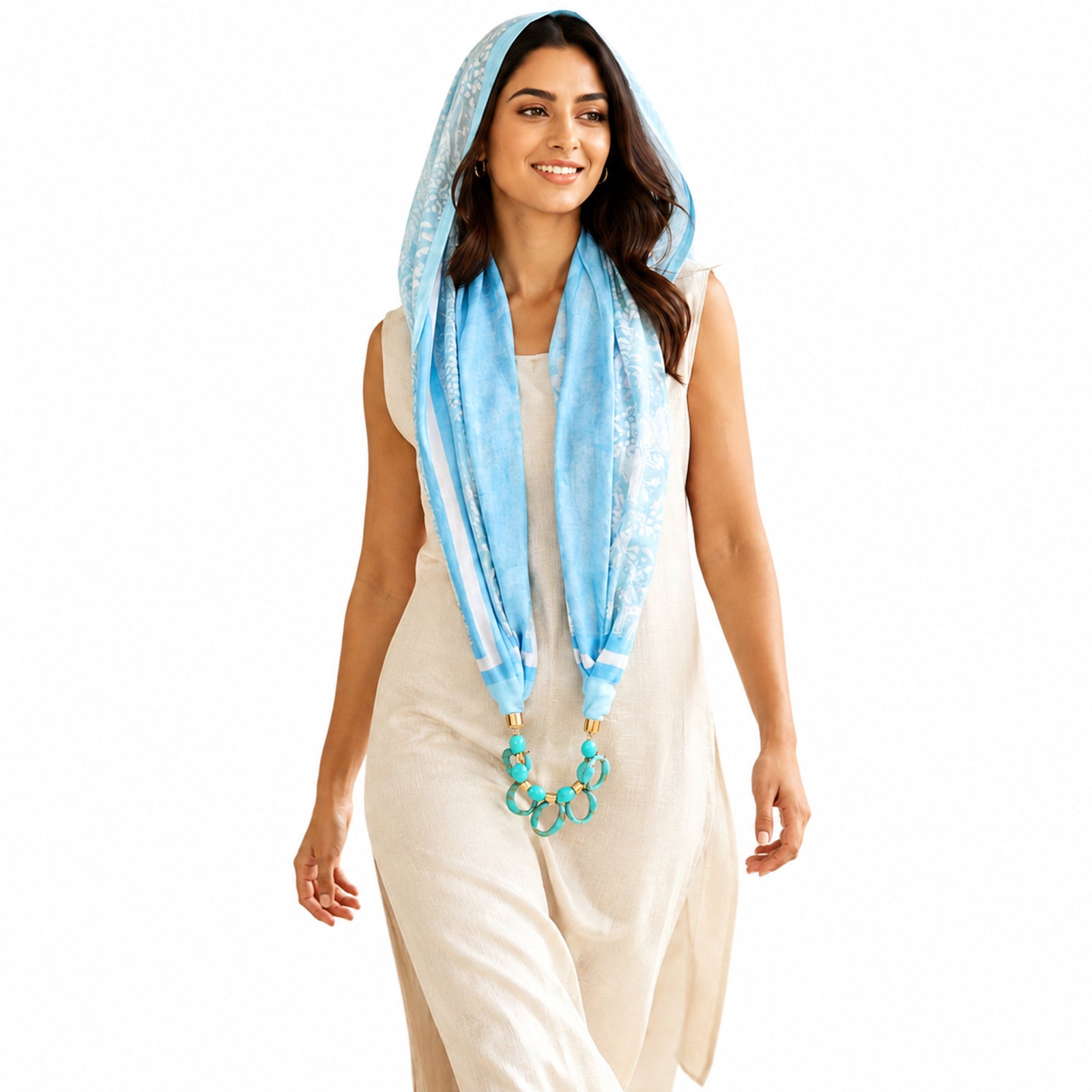 Women's Sky Blue Tie-Dye Fashion Scarf Necklace