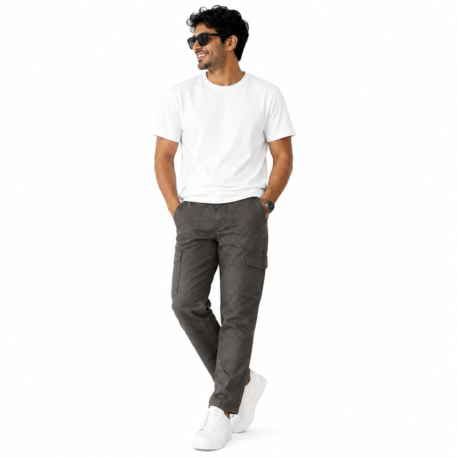Men's Dark Grey Utility Cargo Straight Fit Pants