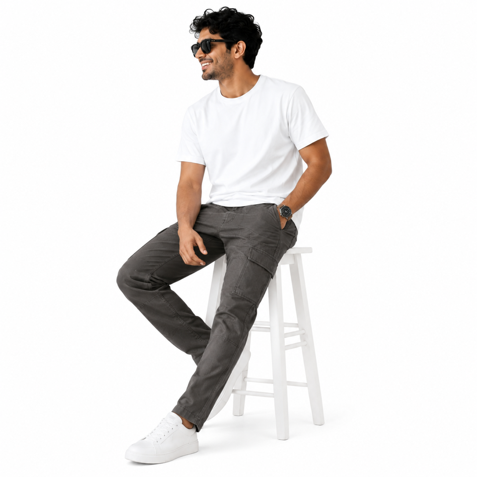 Men's Dark Grey Utility Cargo Straight Fit Pants