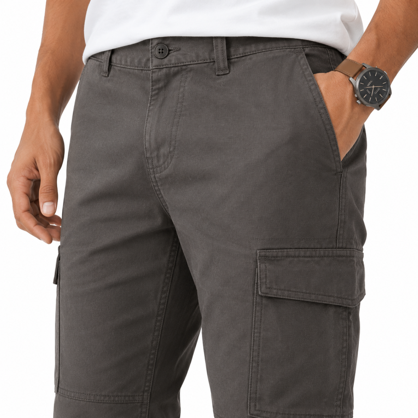 Men's Dark Grey Utility Cargo Straight Fit Pants