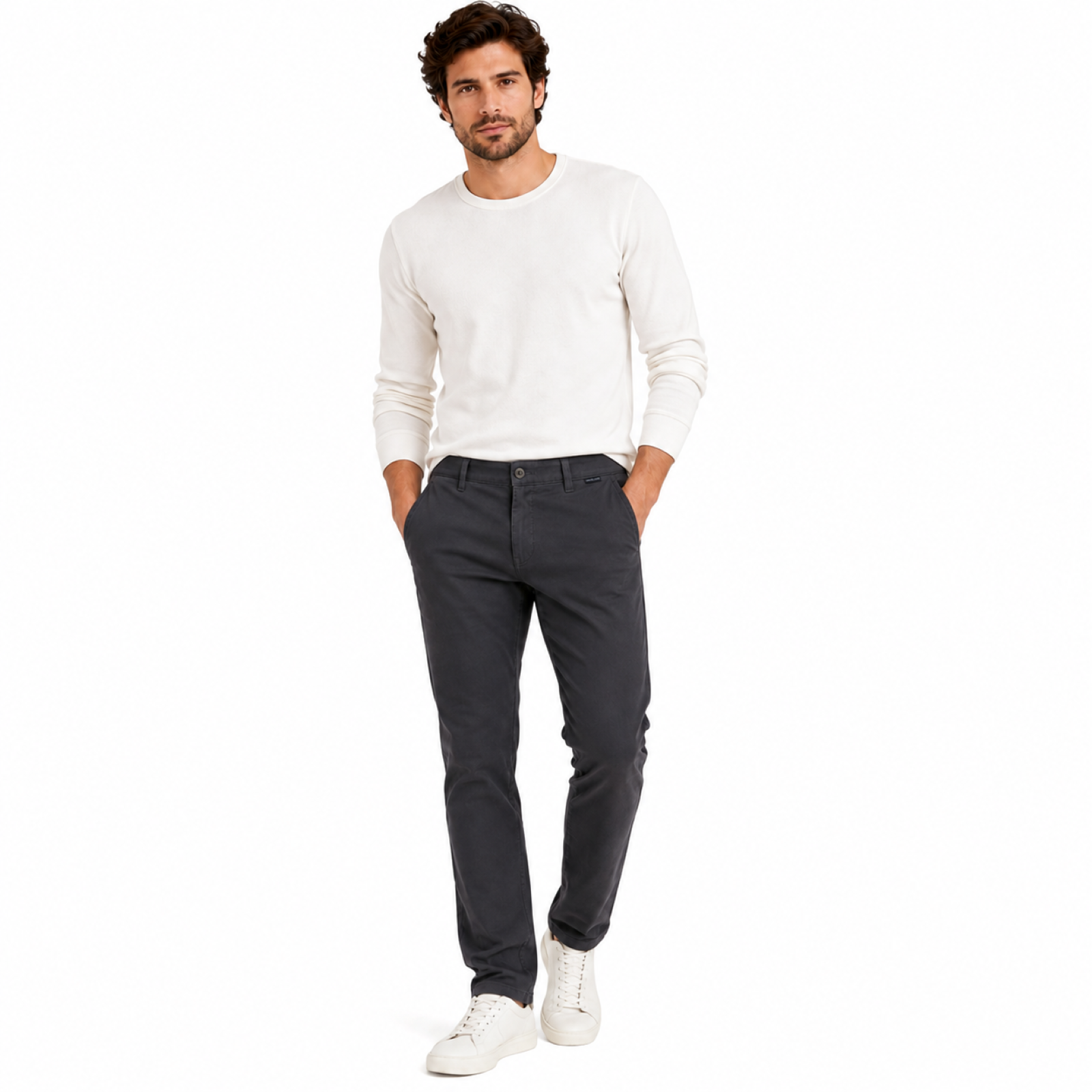 Men's Dark Grey Slim Fit Casual Trousers