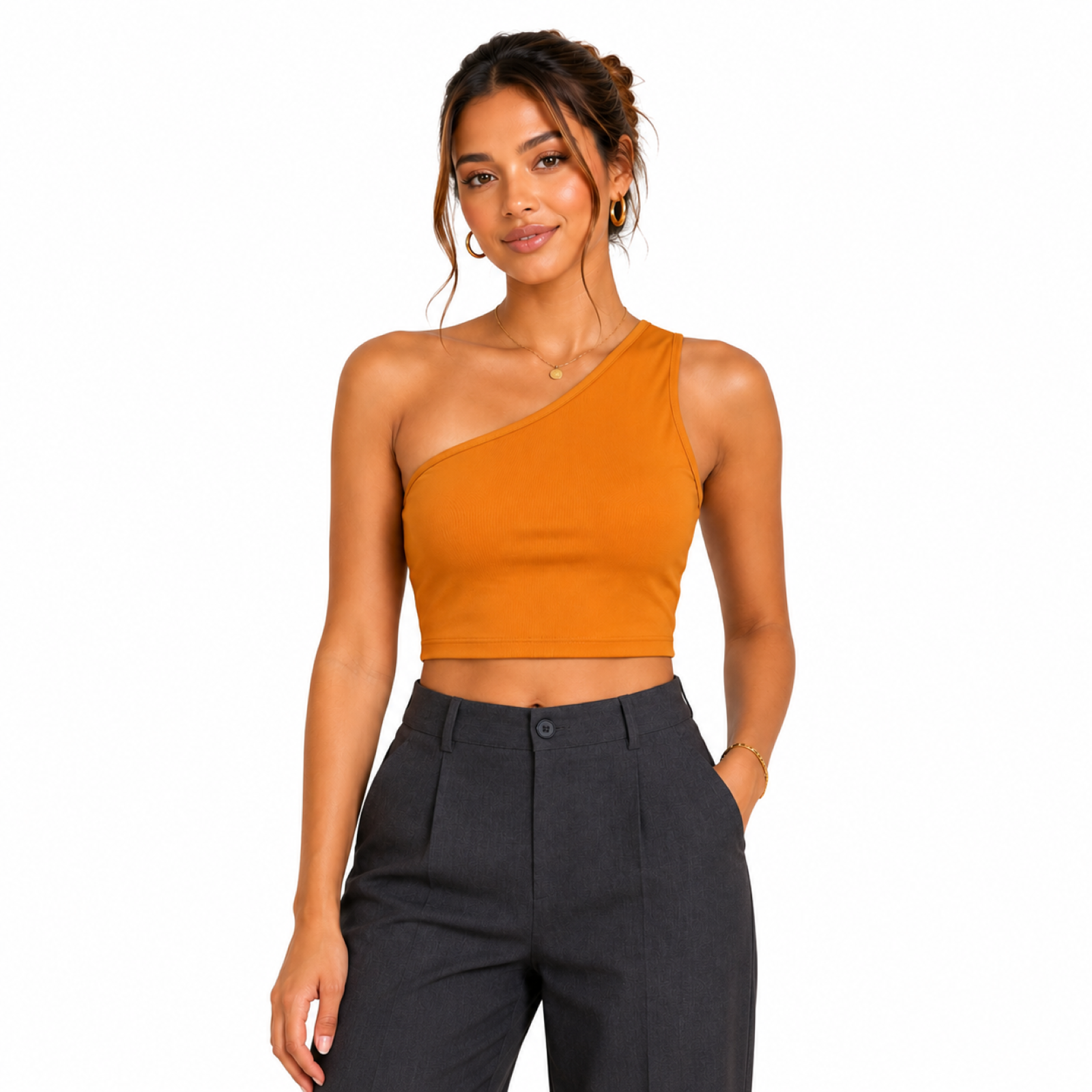 Women's Yellow One Shoulder Crop Top